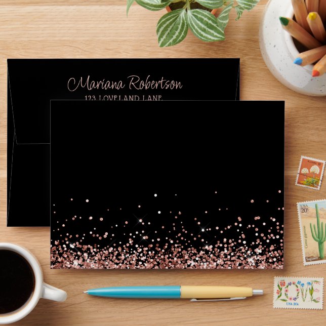 Enveloppe Rose Gold Black fête d'anniversaire (Desk)