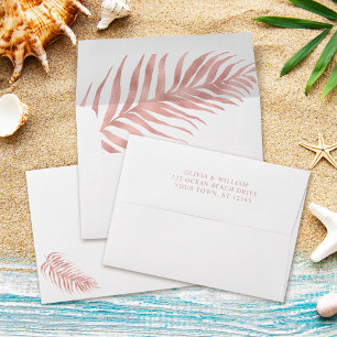 Enveloppe Rose Gold Blanc Tropical Palm Leaf Mariage