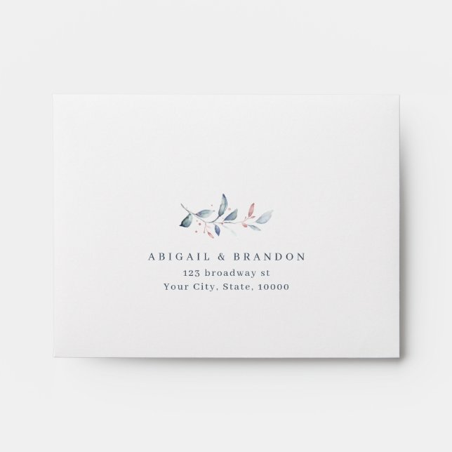 Enveloppe Rose Gold Dusty Blue Greenery Wedding RSVP (Devant)