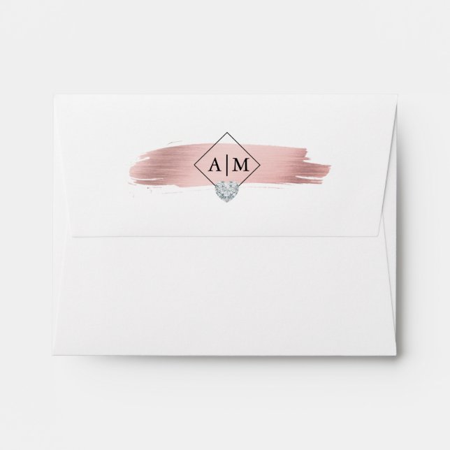Enveloppe Rose Gold Foil Marbre Liner Monogramme Mariage RSV (Dos (Haut rabat))