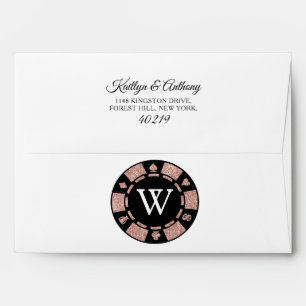 Enveloppe Rose Gold Monogram Poker Chip Casino Mariage