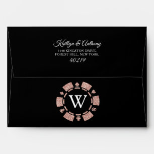 Enveloppe Rose Gold Monogram Poker Chip Casino Mariage