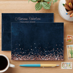 Enveloppe Rose Gold Navy Blue Anniversaire
