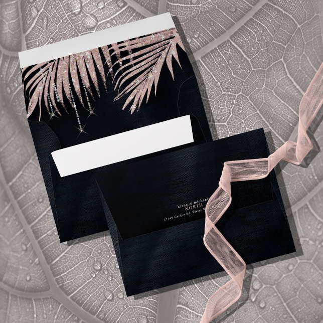 Enveloppe Rose Mariage  or/marine Joyau Palm Leaf ID830 (Interior/Back In Situ)
