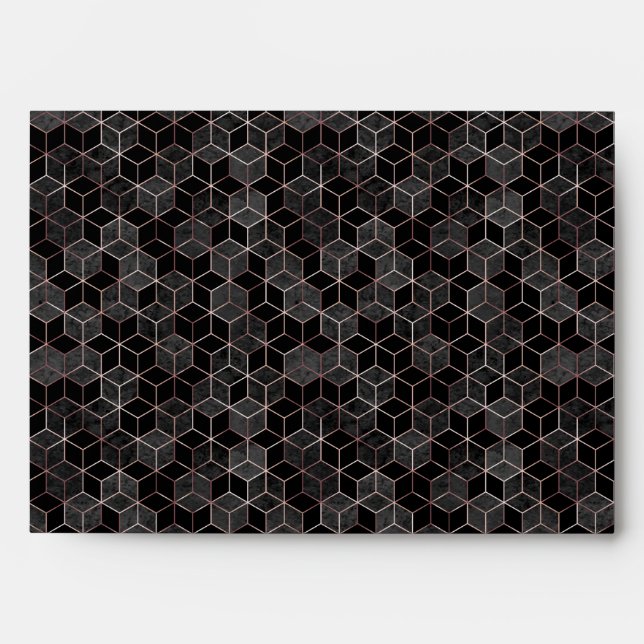 Enveloppe Rose noir chic or Abstrait Hexagon Invitation (Devant)
