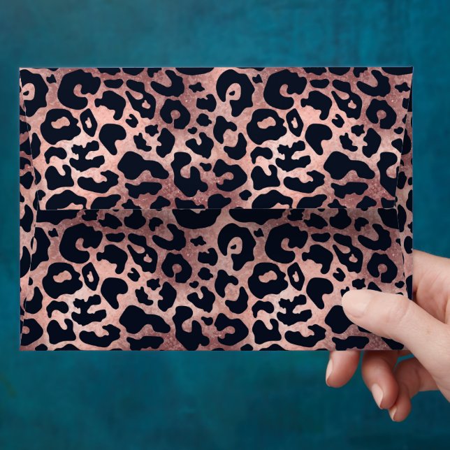 Enveloppe Rose noir Empreinte de léopard d'or correspondant  (Hand)