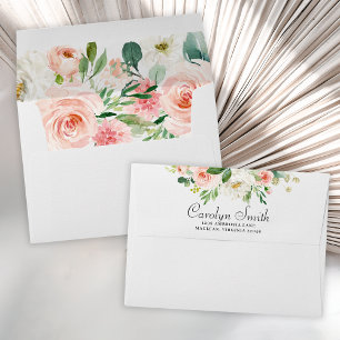 Enveloppe Rose Pâle et Fleurs Blanches Personnalisé