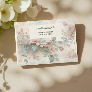 Enveloppe Rose Pâle Vert Sauge Chic Démodé Botanique Floral