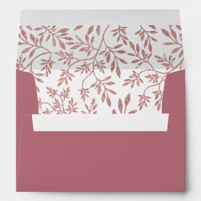 Enveloppe Rose parties scintillant or feuille motif, initial (Dos (Bas))