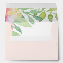 Enveloppe Rose Pastel avec Fleurs Aquarelle