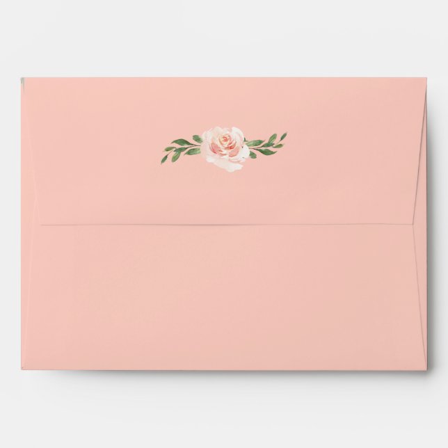 Enveloppe Rose Peach Floral Aquarelle Mariage romantique (Dos (Haut rabat))