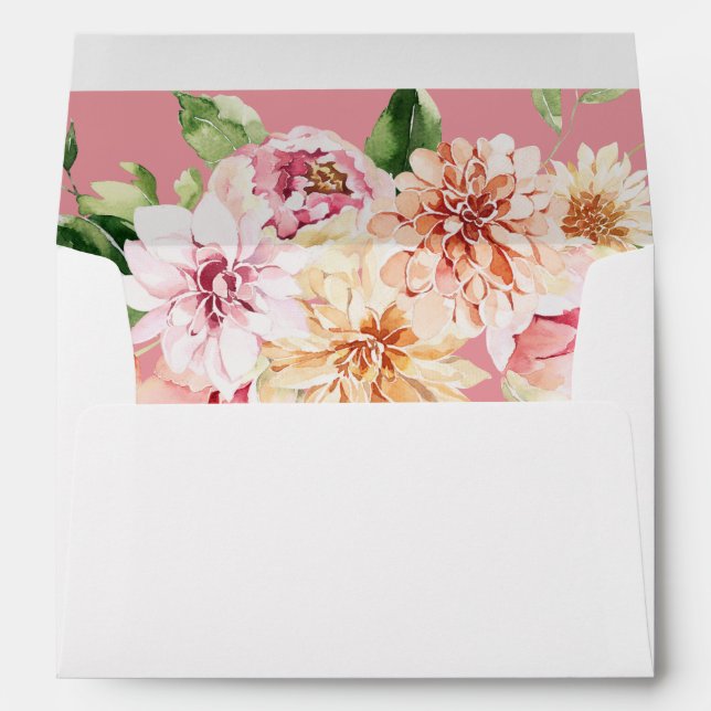 Enveloppe Rose & Peach Floral & Greenery - Rose (Dos (Bas))