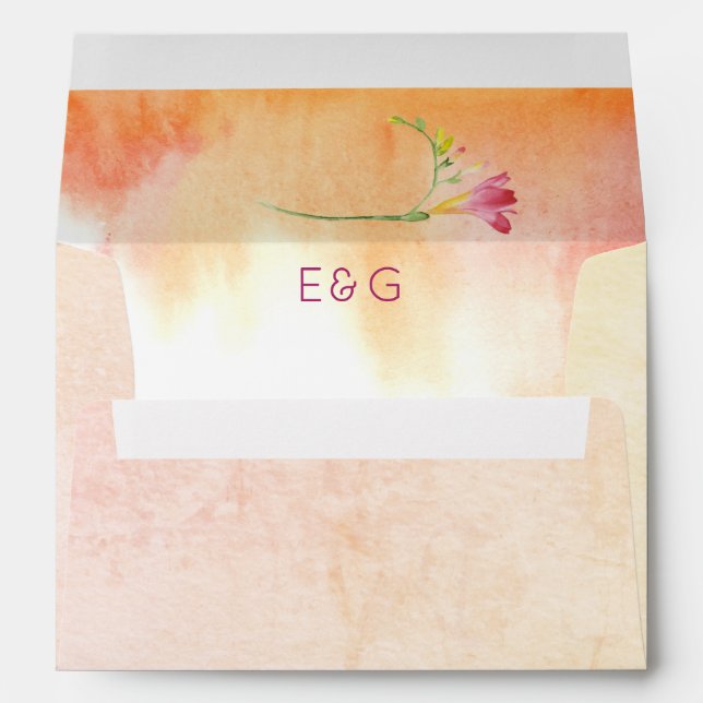 Enveloppe Rose Pop Boho Coucher de soleil Aquarelle Freesia (Dos (Bas))
