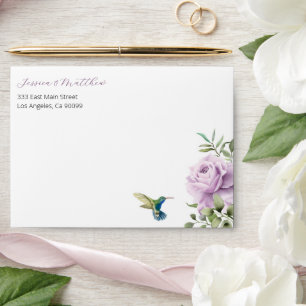 Enveloppe Rose pourpre et colibri