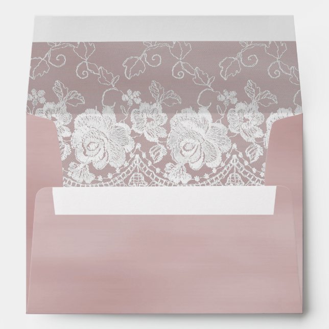 Enveloppe Rose romantique Blush Rose Blanche dentelle Mariag (Dos (Bas))