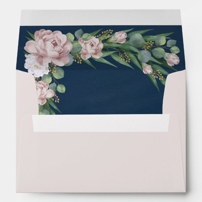 Enveloppe Rose rose Dusty Eucalyptus Mariage or vert (Dos (Bas))