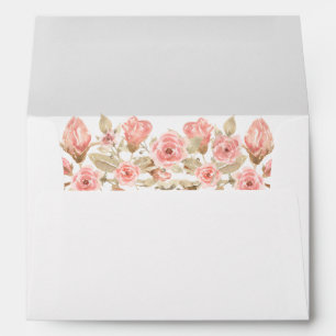 Enveloppe Rose Rose Floral Feuilles or