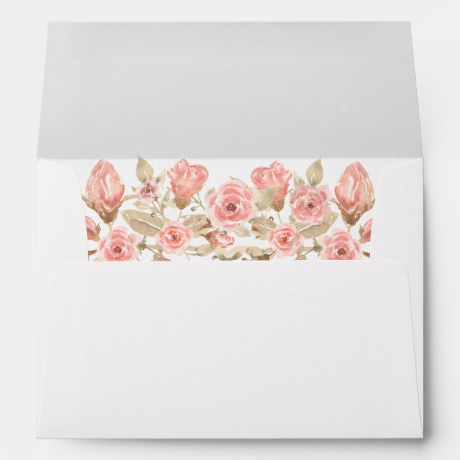 Enveloppe Rose Rose Floral Feuilles or (Dos (Bas))