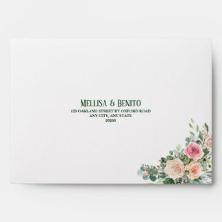 Enveloppe Rose Rose Green Eucalyptus Mariage Adresse de reto