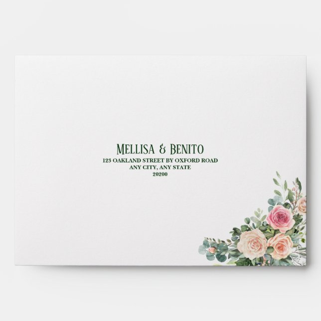 Enveloppe Rose Rose Green Eucalyptus Mariage Adresse de reto (Devant)