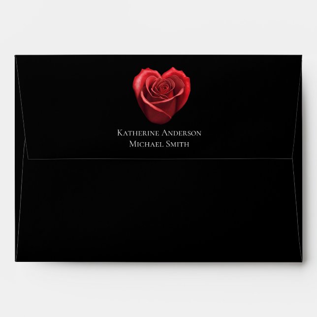 Enveloppe Rose rouge en forme de coeur mariage- (Dos (Haut rabat))