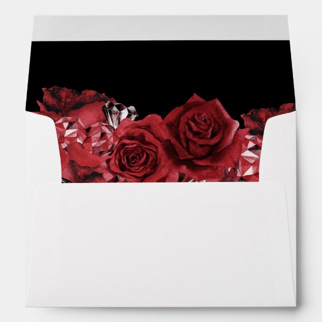 Enveloppe Rose rouge Floral & Cristal - Noir (Dos (Bas))