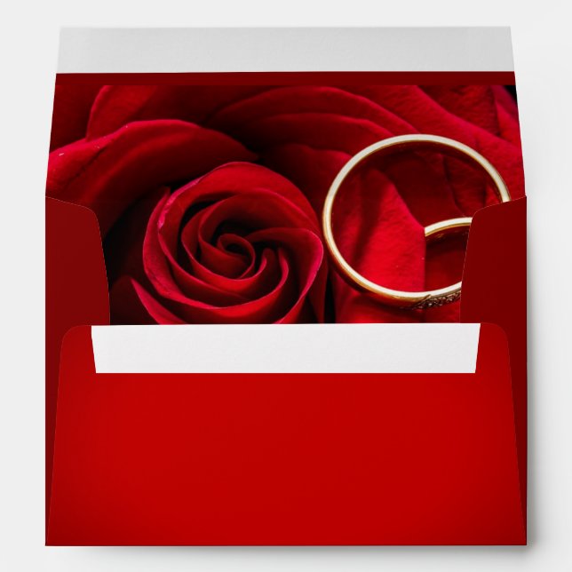 Enveloppe Rose rouge florale avec Mariage anneau (Dos (Bas))