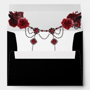 Enveloppe Rose rouge florale et cristal 2 - Noir