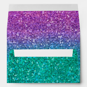 Enveloppe Rose sarcelle aqua et violet pailleté glitter Swee