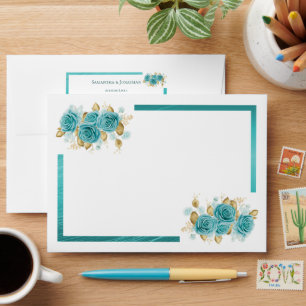 Enveloppe Rose turquoise et Turquoise Élégante invitation de