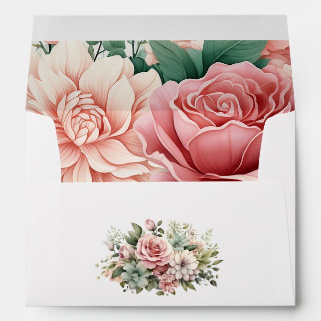 Enveloppe Rose, vert menthe et floral roux (Dos (Bas))