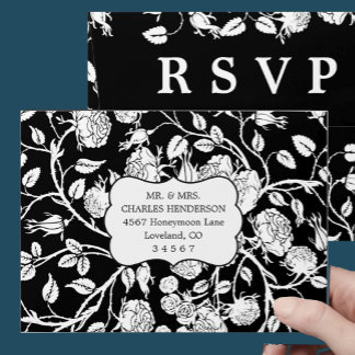 Enveloppe Roses Anciennes Noir & Blanc Réponse au Mariage Vi