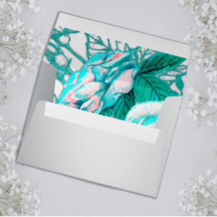 Enveloppe Roses Aqua et Mariage Argent