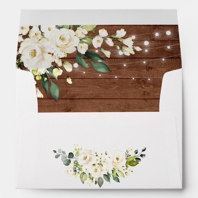 Enveloppe Roses blanches Lanterne en bois rustique pour cart (Dos (Bas))