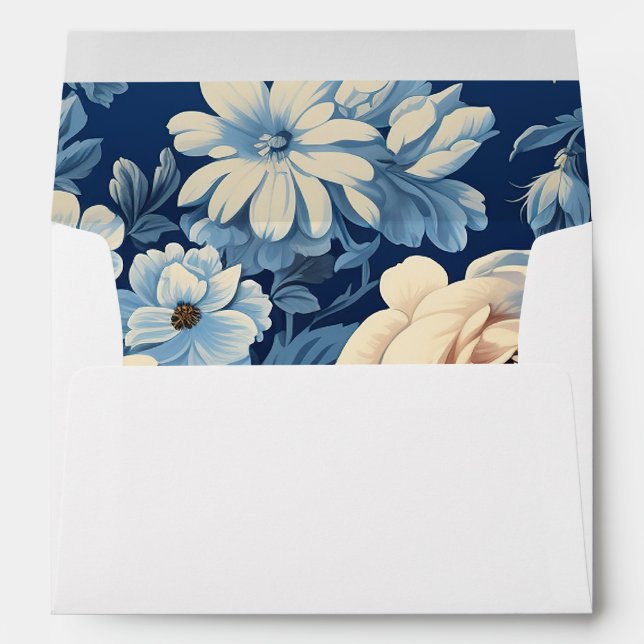 Enveloppe Roses blanches sur Indigo Arrière - plan bleu (Dos (Bas))