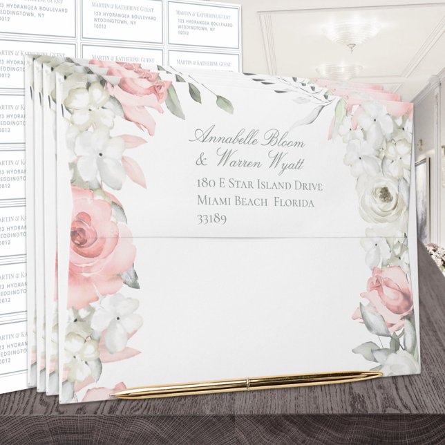 Enveloppe Roses Blanches Vides Jardin Floral Invitation Mari (Créateur téléchargé)