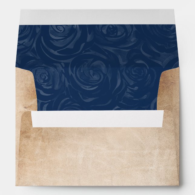 Enveloppe Roses Bleu Marine Papier Vélin Rustique Adresse de (Dos (Bas))