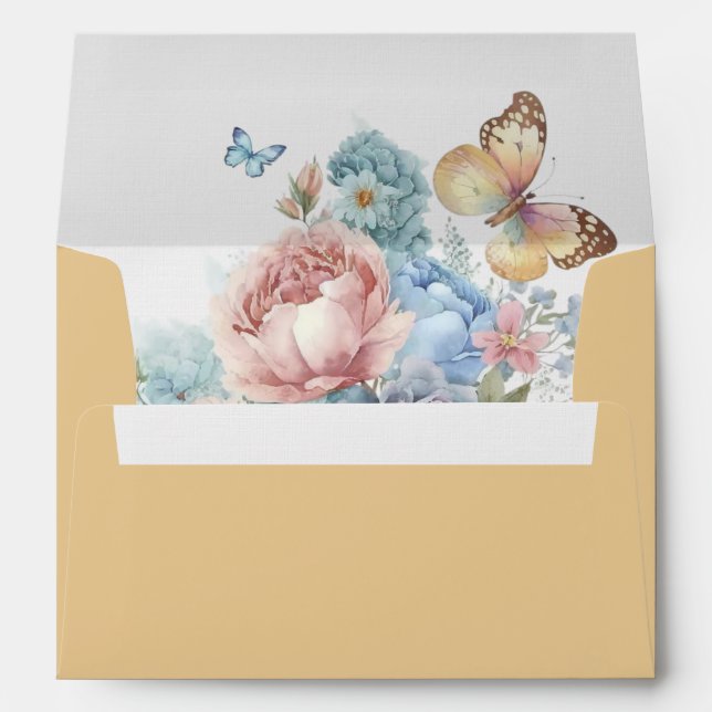 Enveloppe Roses bleues et roses et papillons Brown (Dos (Bas))