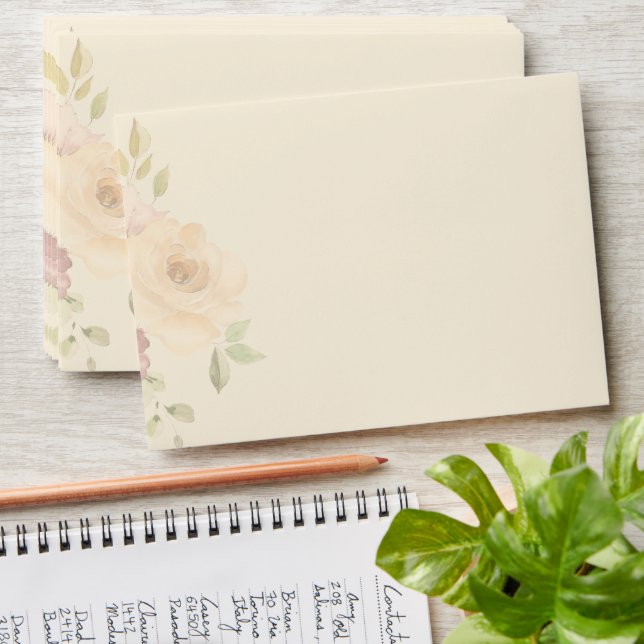 Enveloppe Roses Blush romantique Boho Floral Mariage (Stacked)