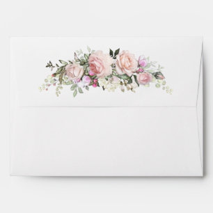 Enveloppe Roses, bourgeons, verdure, rose pâle
