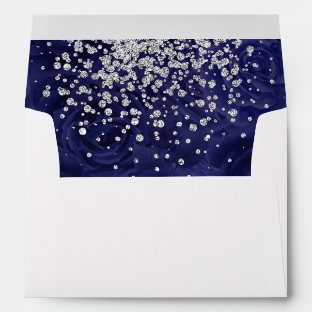 Enveloppe Roses de bleu royal et parties scintillantes (Dos (Bas))