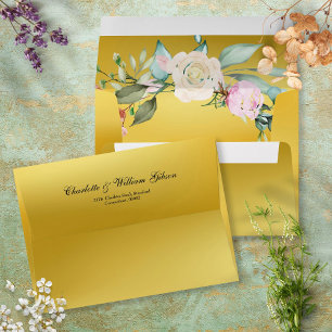 Enveloppe Roses d'Or Floral Chic Nom Adresse de Retour
