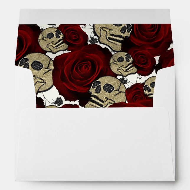 Enveloppe Roses et crânes rouges Noir Floral Blanc gothique (Dos (Bas))
