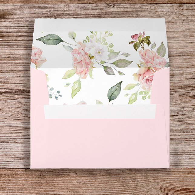 Enveloppe Roses généreux | Élégant Baptême floral rose (A pretty pink envelope, with roses inside)
