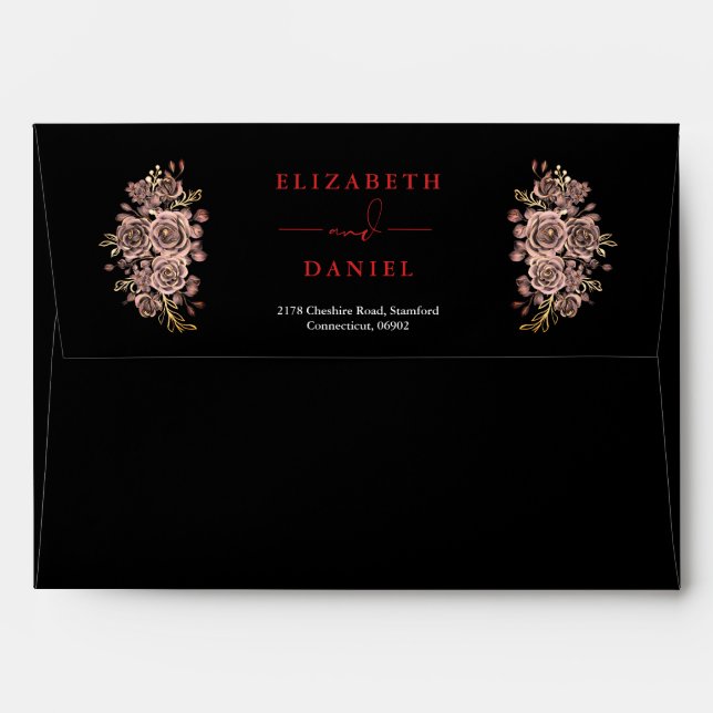 Enveloppe Roses gothiques noirs et rouges Floral Adresse de  (Dos (Haut rabat))