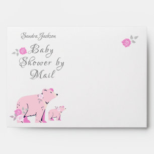 Enveloppe Roses rose baby shower Ours et épicerie rose maman