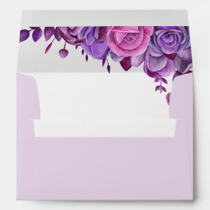 Enveloppe Roses roses et violets. Mariage de fleurs d'aquare