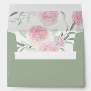Enveloppe Roses roses tendres et vert clair