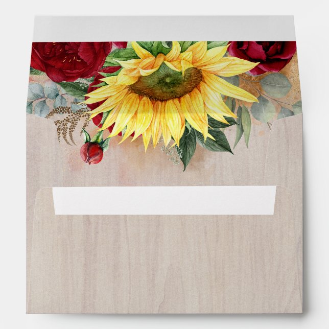 Enveloppe Roses rouges bordeaux et tournesols Bois de automn (Dos (Bas))