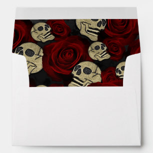 Enveloppe Roses Rouges & Crânes Floral Gothique Gris Noir